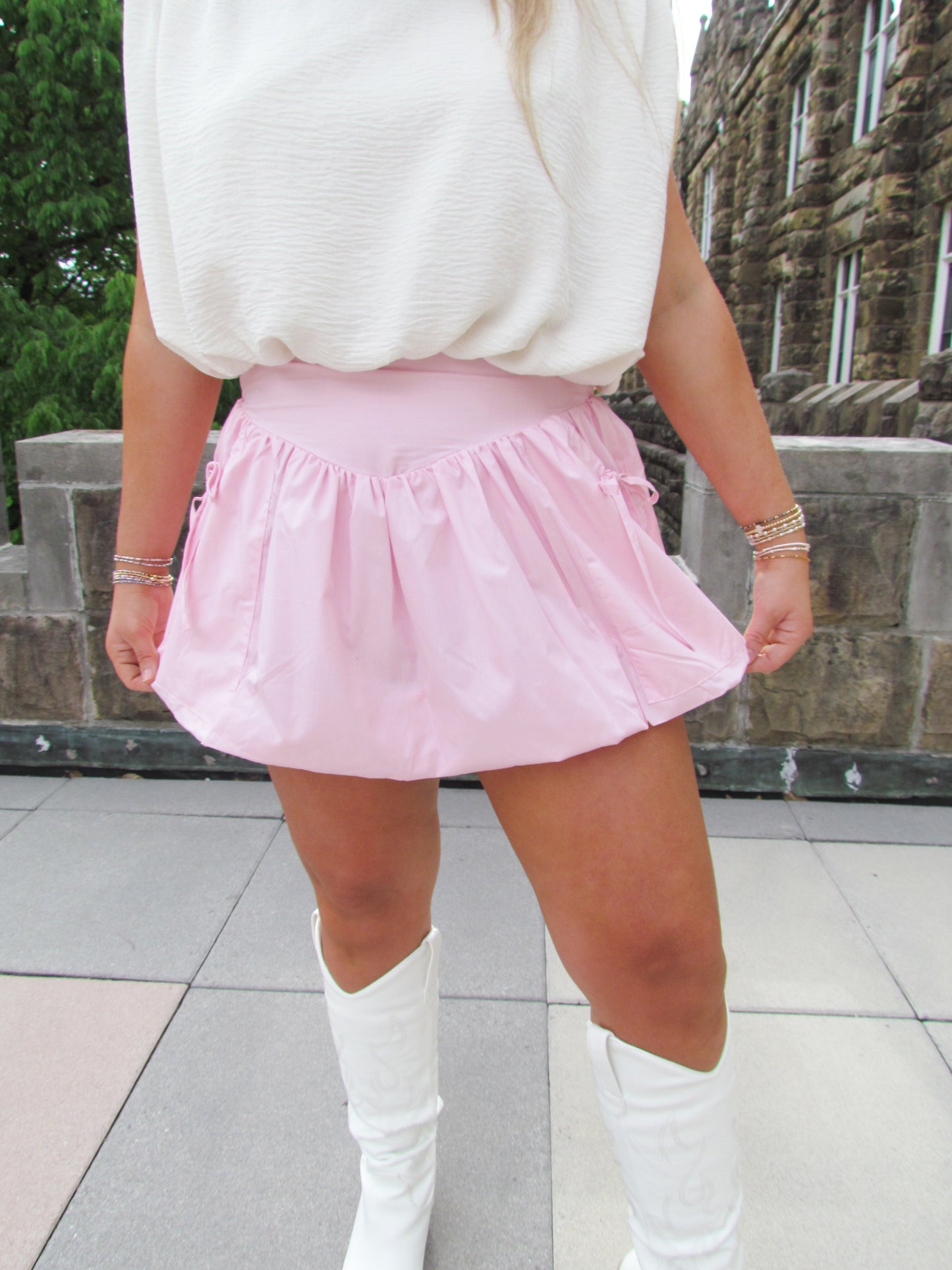 Bubblegum Ribbon Bow Tie Skort